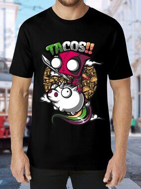 Playful Taco Unicorn Cartoon Tee - Black